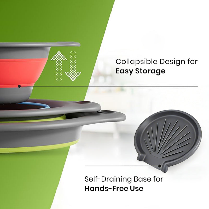 Sofynest® 4 Piece Collapsible Silicone Kitchen Strainer Set